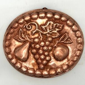 Vintage French Tin Lined Copper Mold Apple Grapes Pear Embossed Kitchenware